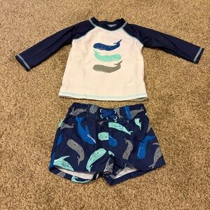 Cat & Jack Boys Navy and Aqua Whale Rashguard Set Size 3-6 Months